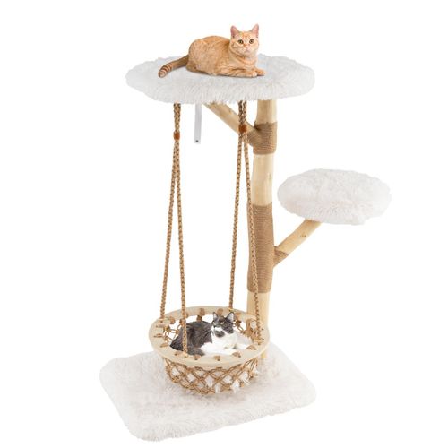 Arbre à Chat Avec Balançoire Hamac Branches En Bois Véritable Poteaux à Gratter En Jute 2 Perchoir