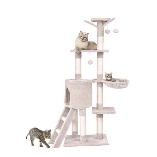 Arbre à Chat De 140cm Multi-niveaux Avec Griffoirs En Sisal Condo Panier Et Perchoir Echelle
