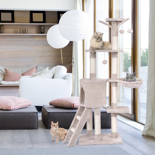 Arbre à Chat De 140cm Multi-niveaux Avec Griffoirs En Sisal Condo Panier Et Perchoir Echelle