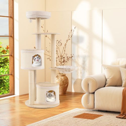 Arbre à Chat De 152cm Tour En Bois Pour Chatons Avec Griffoirs En Sisal et Tapis 2 Condos Perchoir