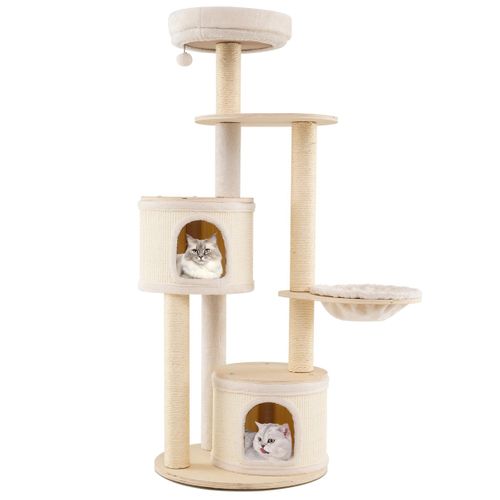 Arbre à Chat De 152cm Tour En Bois Pour Chatons Avec Griffoirs En Sisal et Tapis 2 Condos Perchoir