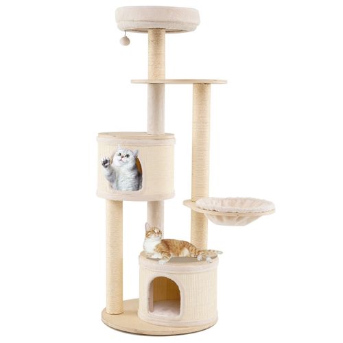 Arbre à Chat De 152cm Tour En Bois Pour Chatons Avec Griffoirs En Sisal et Tapis 2 Condos Perchoir