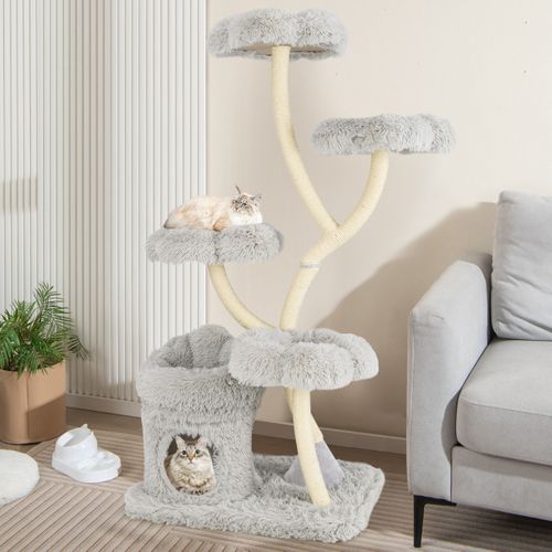 Arbre à Chat De 165cm Tour à Chat D'escalade Avec 4 Plateformes Rembourrée Poteaux De Grattage