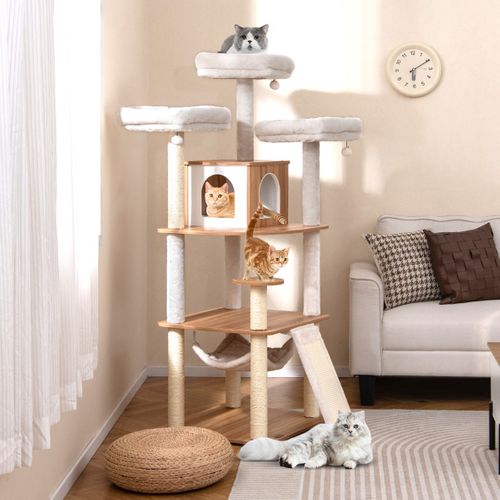 Arbre à Chat De 168cm Avec 3 Plateformes Rembourrées Condo Poteaux à Griffer En Sisal Échelle