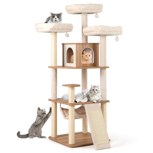 Arbre à Chat De 168cm Avec 3 Plateformes Rembourrées Condo Poteaux à Griffer En Sisal Échelle