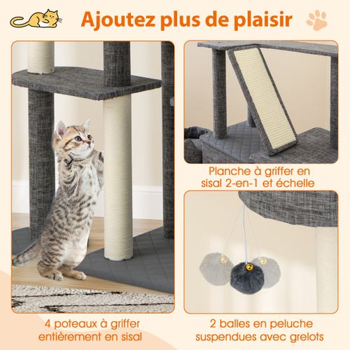Arbre à Chat De 180cm Tour Pour Chat à Plusieurs Niveaux Avec Griffoirs Planche En Sisal
