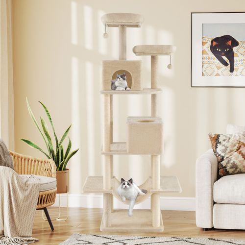 Arbre à Chat De 205cm Tour D'escalade Multi-niveaux Avec 2 Condos Perchoirs Poteaux à Gratter