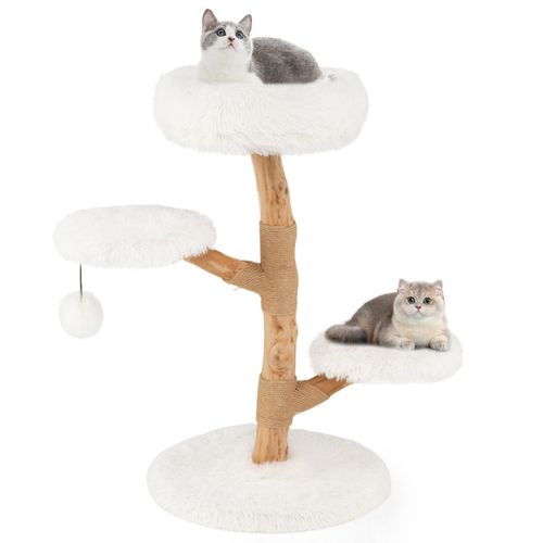 Arbre à Chat De 90cm Tour Pour Chat En Bois Massif De Poirier Avec Perchoir Centre D'activités