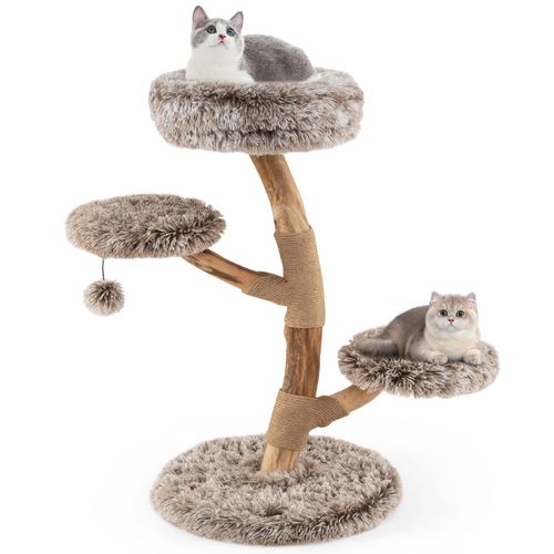 Arbre à Chat De 90cm Tour Pour Chat En Bois Massif De Poirier Avec Perchoir Centre D'activités