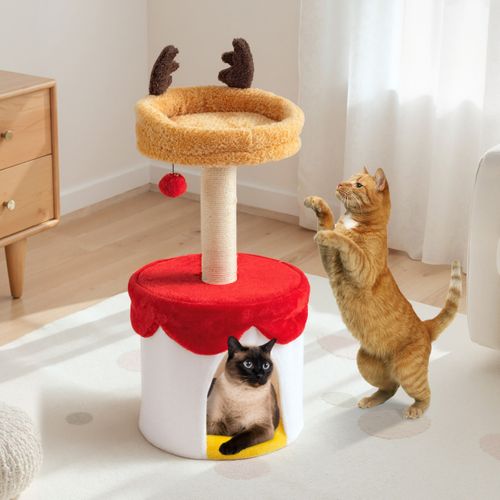 Arbre à Chat De Noël Avec Lit Tour Pour Chaton De 80cm Avec Poteau à Griffer En Sisal Balle