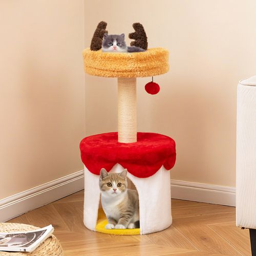 Arbre à Chat De Noël Avec Lit Tour Pour Chaton De 80cm Avec Poteau à Griffer En Sisal Balle