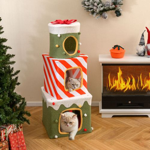 Arbre à Chat De Noël Pour Chats Meuble D'escalade Pour Chats Mignon De 120cm Avec 3 Condos