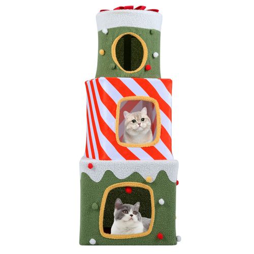 Arbre à Chat De Noël Pour Chats Meuble D'escalade Pour Chats Mignon De 120cm Avec 3 Condos