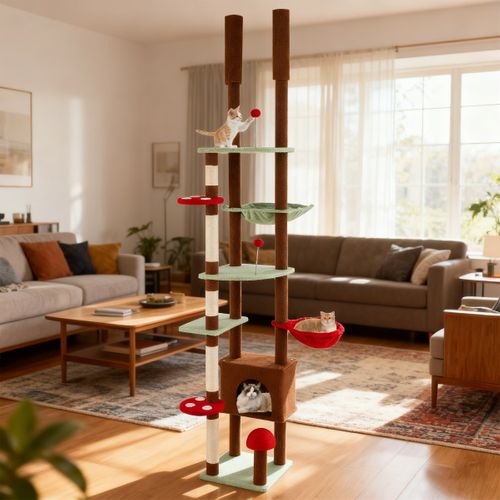 Arbre à Chat Du Sol Au Plafond Tour à Chat Hauteur Réglable Avec Condo Et Hamac Panier Suspendu