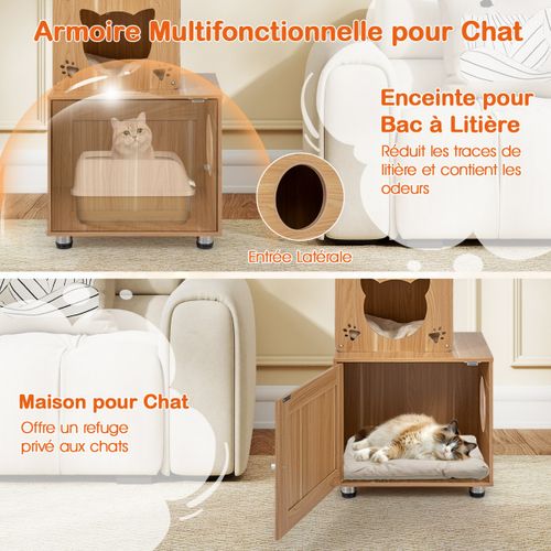 Arbre à Chat Du Sol Au Plafond Tour D'escalade Ajustable En Hauteur Avec Cache Litière Capsule