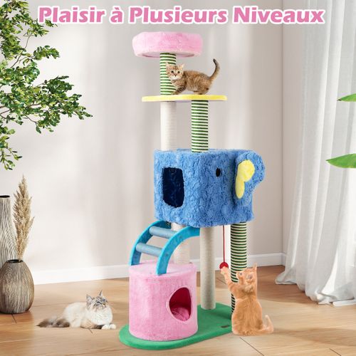 Arbre à Chat Éléphant Avec 2 Grottes Coussin De Repos Poteau à Gratter Et Échelle Tour à Chat