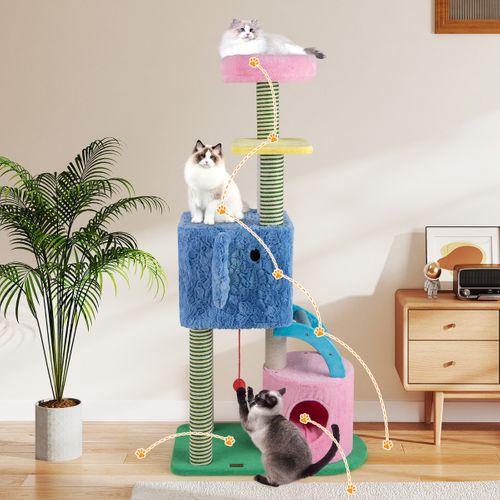 Arbre à Chat Éléphant Avec 2 Grottes Coussin De Repos Poteau à Gratter Et Échelle Tour à Chat