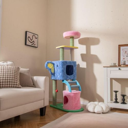 Arbre à Chat Éléphant Avec 2 Grottes Coussin De Repos Poteau à Gratter Et Échelle Tour à Chat