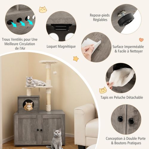 Arbre à Chat En Bois 132 Cm Avec Griffoir En Sisal Style Industriel Gris
