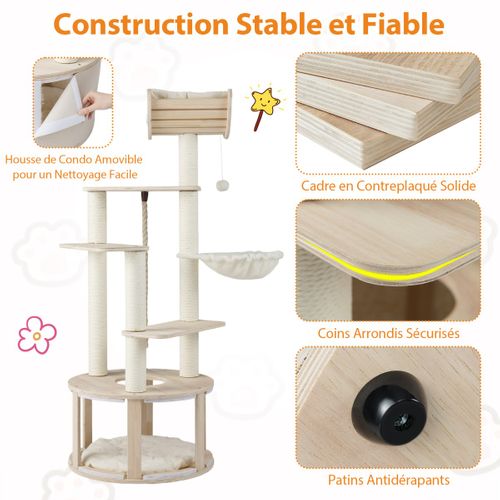 Arbre à Chat En Bois D'intérieur Tour Pour Chat à Plusieurs Niveaux Avec Condo Perchoir