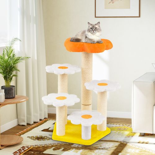 Arbre à Chat Fleur Mignon Pour Chats D'intérieur Avec Perchoir En Peluche Confortable Poteaux