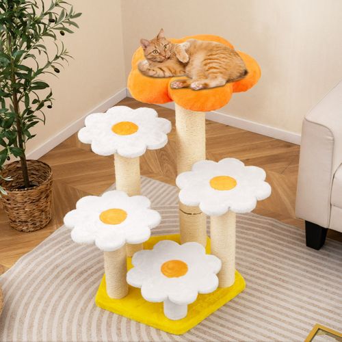Arbre à Chat Fleur Mignon Pour Chats D'intérieur Avec Perchoir En Peluche Confortable Poteaux