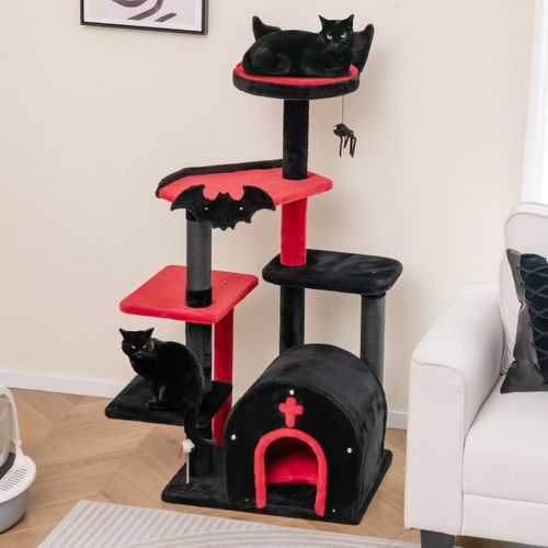 Arbre à Chat Gothique Tour à Chat De 134cm De Haut Avec Lit Centre D'activités à 6 Niveaux