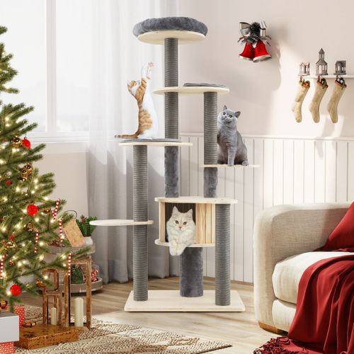 Arbre à Chat Haut De 172cm Tour à Chat Multi-niveaux Avec Perchoir Supérieur Rembourré Condo Privé