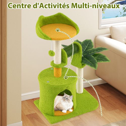 Arbre à Chat Mignon Avec Feuilles Artificielles et Griffoirs En Sisal Perchoir