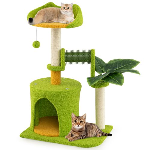 Arbre à Chat Mignon Avec Feuilles Artificielles et Griffoirs En Sisal Perchoir
