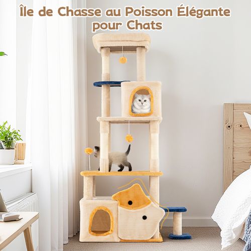 Arbre à Chat Mignon De 163cm Avec 2 Condos Perchoir En Peluche Amovible Poteaux à Griffer En Sisal
