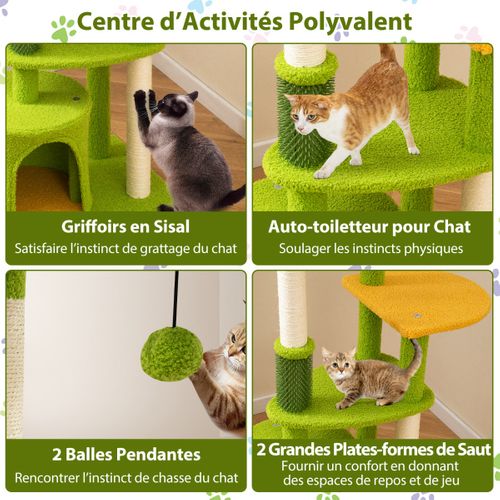 Arbre à Chat Mignon Tour Multi-niveaux Avec Feuilles Artificielles Condo Perchoir Rembourré