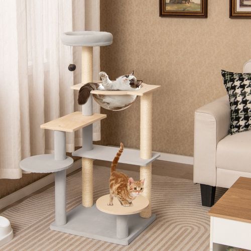 Arbre à Chat Moderne Tour Pour Chat Multi-niveaux De 113cm Perchoir Supérieur Rembourré Amovible