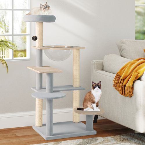 Arbre à Chat Moderne Tour Pour Chat Multi-niveaux De 113cm Perchoir Supérieur Rembourré Amovible