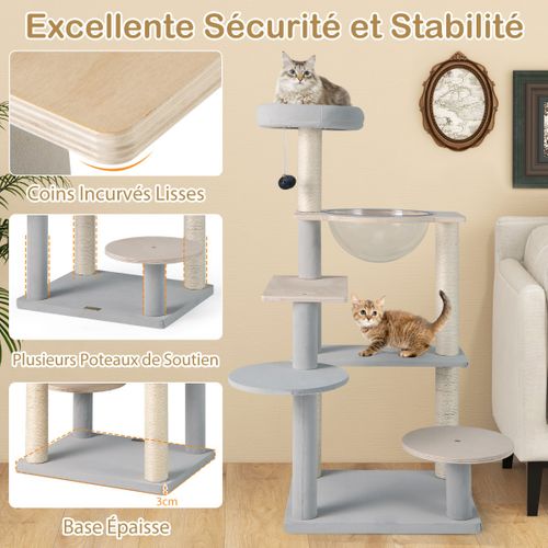 Arbre à Chat Moderne Tour Pour Chat Multi-niveaux De 113cm Perchoir Supérieur Rembourré Amovible