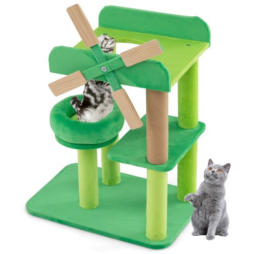 Arbre à Chat Moulin à Vent Arbre à Chat Multi-niveaux Avec Poteau à Gratter Plateforme Ronde