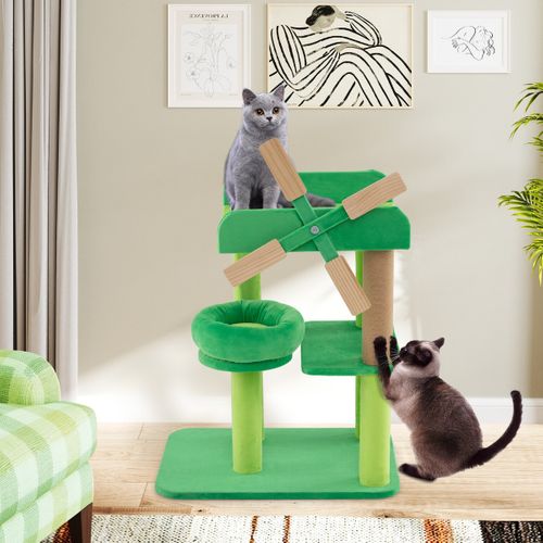 Arbre à Chat Moulin à Vent Arbre à Chat Multi-niveaux Avec Poteau à Gratter Plateforme Ronde