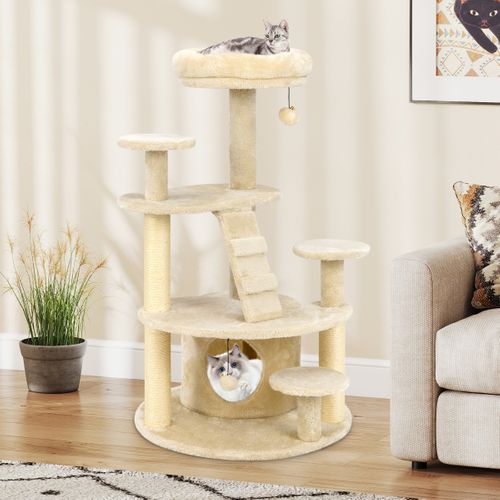 Arbre à Chat Multi-niveaux Avec Condo Perchoir Rembourré Poteaux à Gratter Boule En Peluche