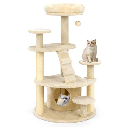 Arbre à Chat Multi-niveaux Avec Condo Perchoir Rembourré Poteaux à Gratter Boule En Peluche