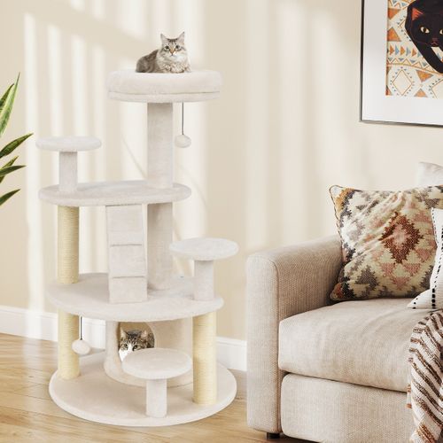 Arbre à Chat Multi-niveaux Avec Condo Perchoir Rembourré Poteaux à Gratter Boule En Peluche