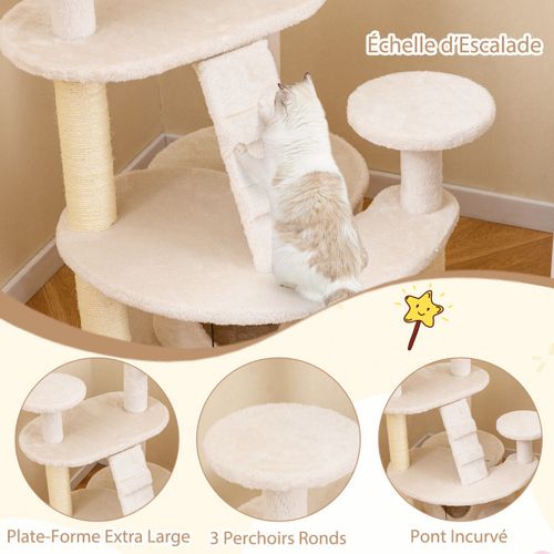 Arbre à Chat Multi-niveaux Avec Condo Perchoir Rembourré Poteaux à Gratter Boule En Peluche