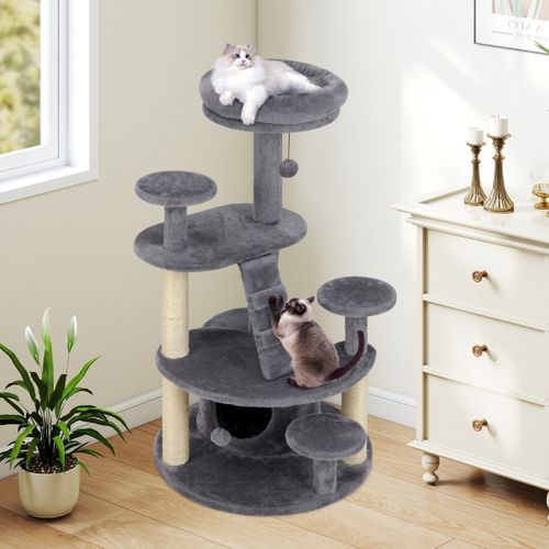 Arbre à Chat Multi-niveaux Avec Condo Perchoir Rembourré Poteaux à Gratter Boule En Peluche