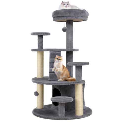 Arbre à Chat Multi-niveaux Avec Condo Perchoir Rembourré Poteaux à Gratter Boule En Peluche