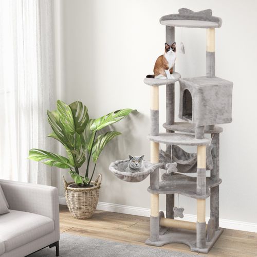 Arbre à Chat Multi-niveaux De 176cm Avec Perchoir Supérieur Condo Confortable Panier Hamac Poteaux