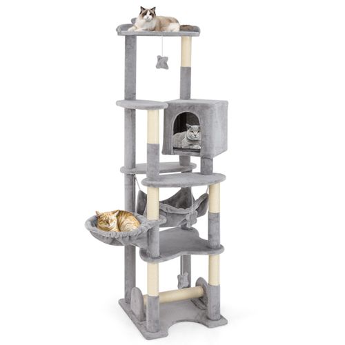 Arbre à Chat Multi-niveaux De 176cm Avec Perchoir Supérieur Condo Confortable Panier Hamac Poteaux