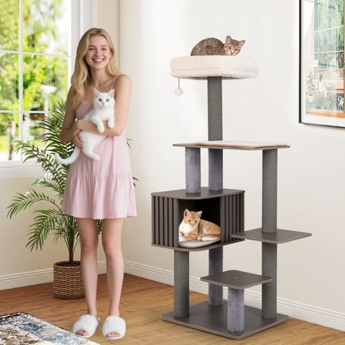 Arbre à Chat Multi-niveaux Pour Chat D'intérieur Tour à Chat De 151cm De Haut Avec Perchoir