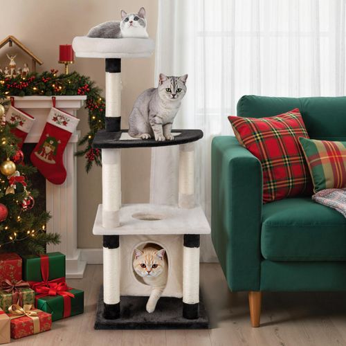 Arbre à Chat Multi-niveaux Tour Moderne Pour Chats Avec Poteaux Et Panneau à Griffer En Sisal