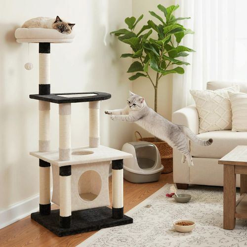 Arbre à Chat Multi-niveaux Tour Moderne Pour Chats Avec Poteaux Et Panneau à Griffer En Sisal