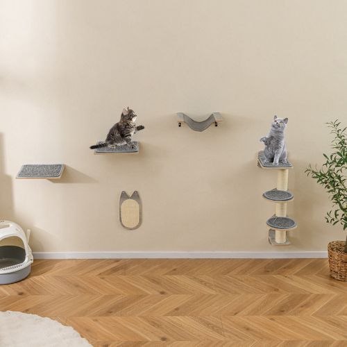 Arbre à Chat Mural Meubles Avec 4 Niveaux Hamac Planche à Griffer et Tapis 2 Plateformes De Saut