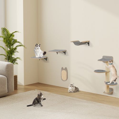 Arbre à Chat Mural Meubles Avec 4 Niveaux Hamac Planche à Griffer et Tapis 2 Plateformes De Saut